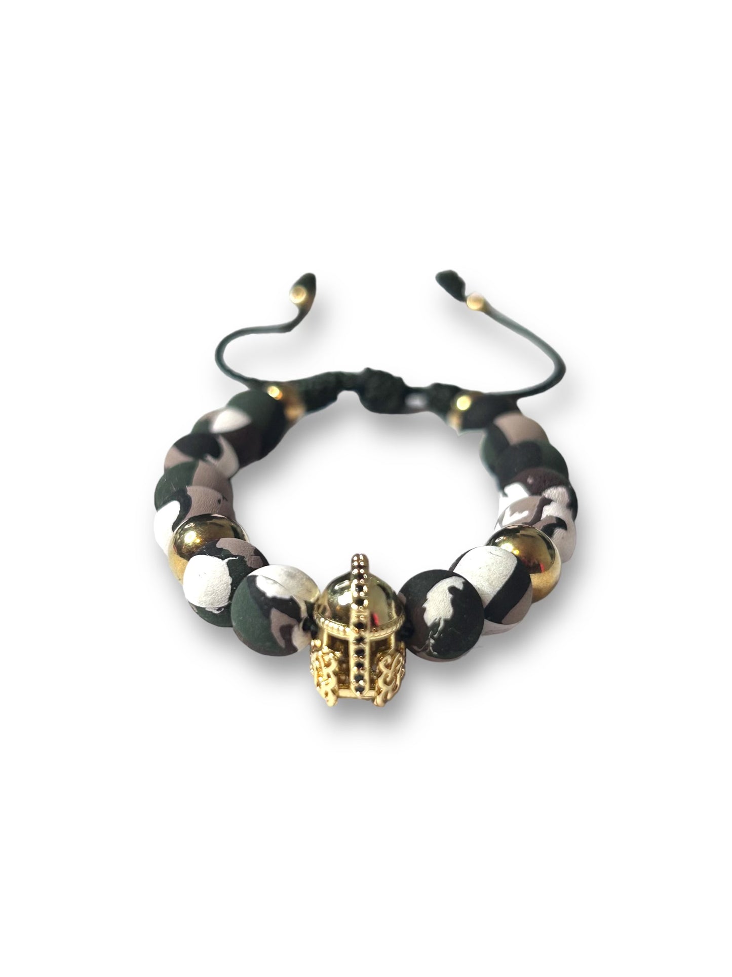 Gold Spartan Helmet with Camo Beads Necklace