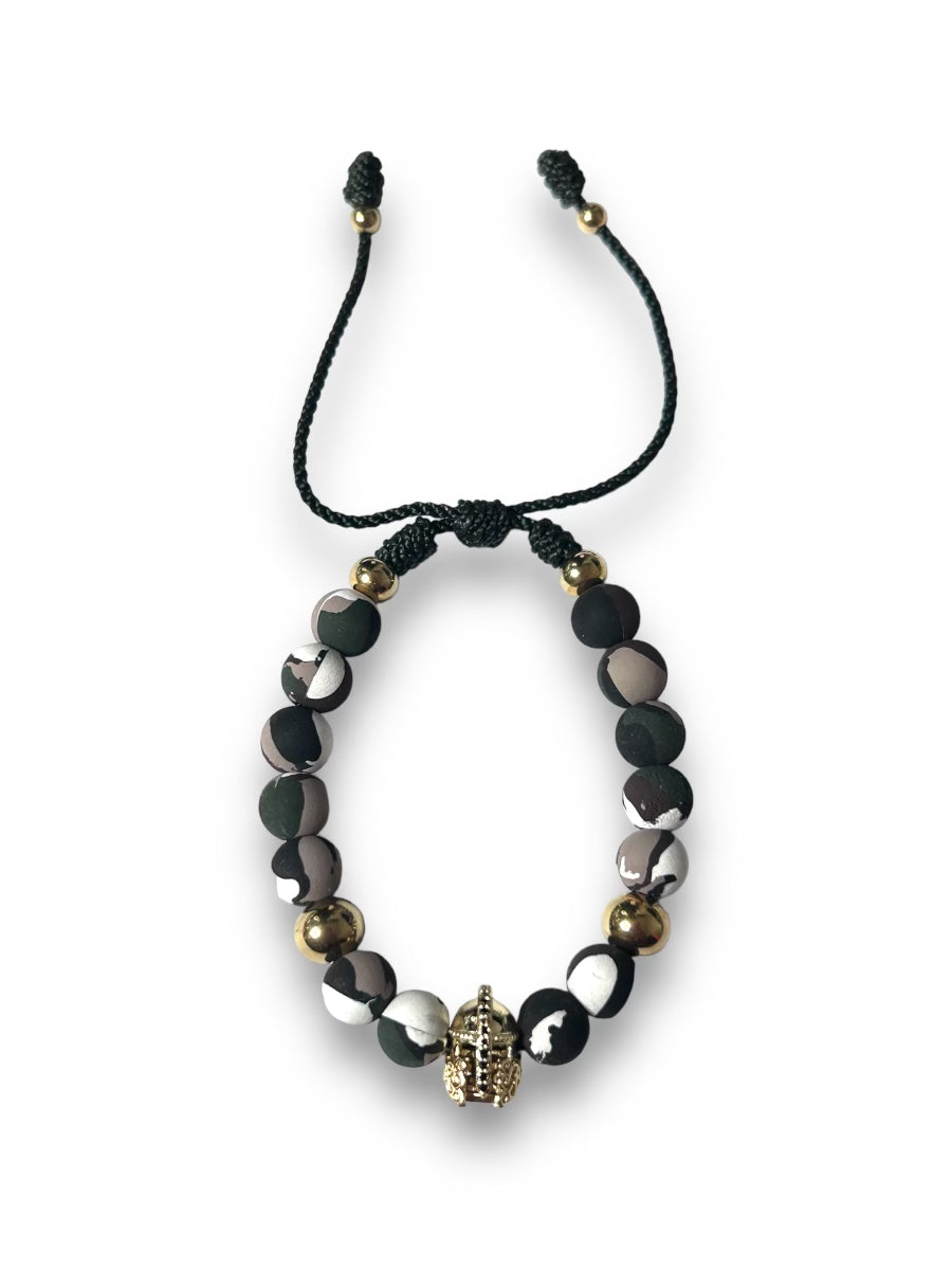 Gold Spartan Helmet with Camo Beads Necklace