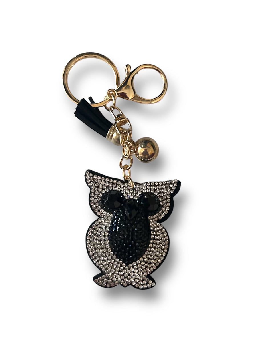 Owl Keychain with Rhinestones and Tassel