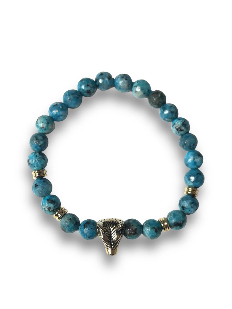 Blue Beaded Gold Wolf Head Bracelet