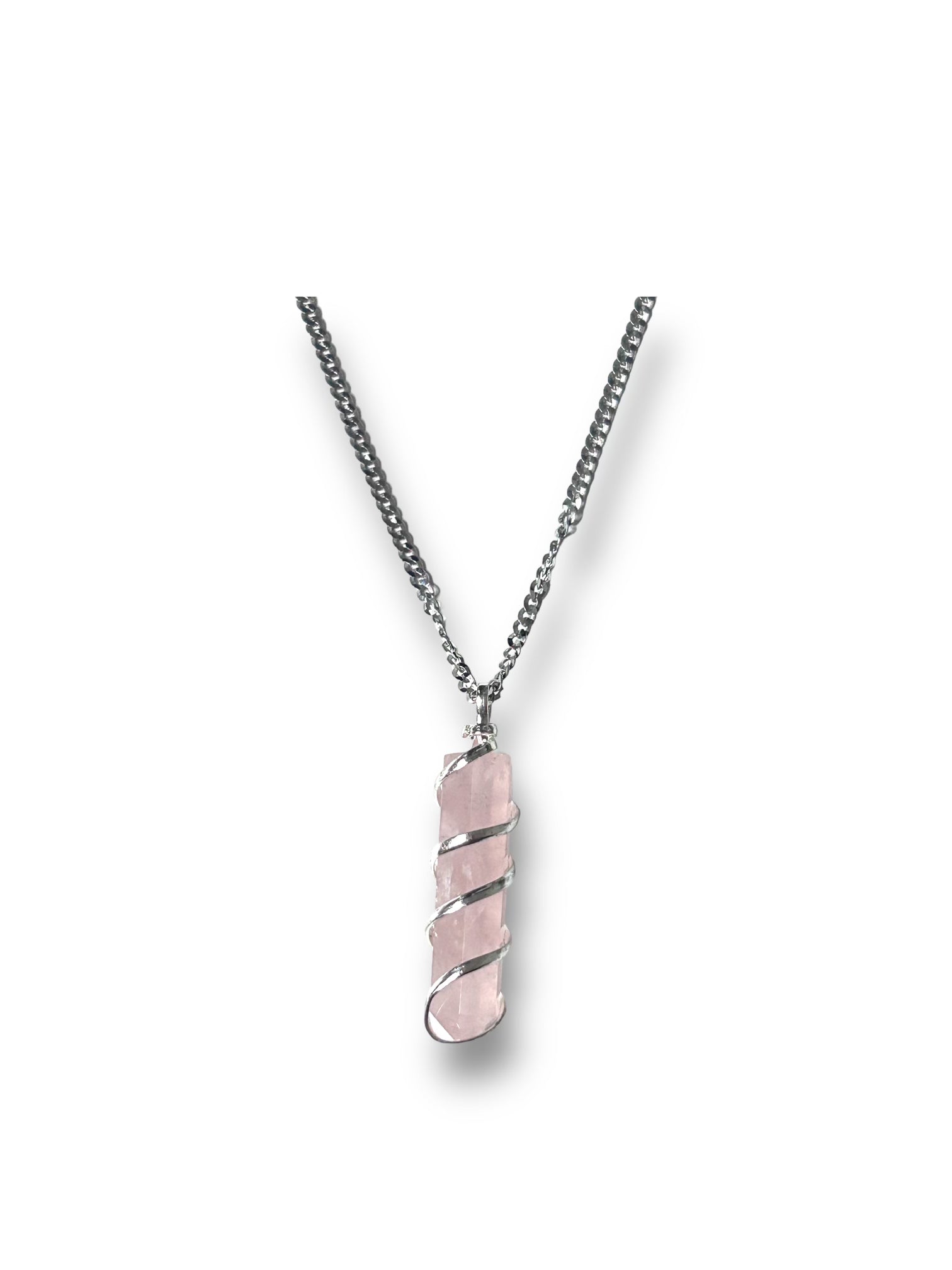 Pink Quartz with Spiral Surrounded by Stone Necklace
