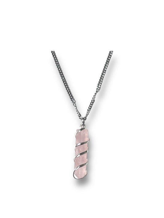 Pink Quartz with Spiral Surrounded by Stone Necklace