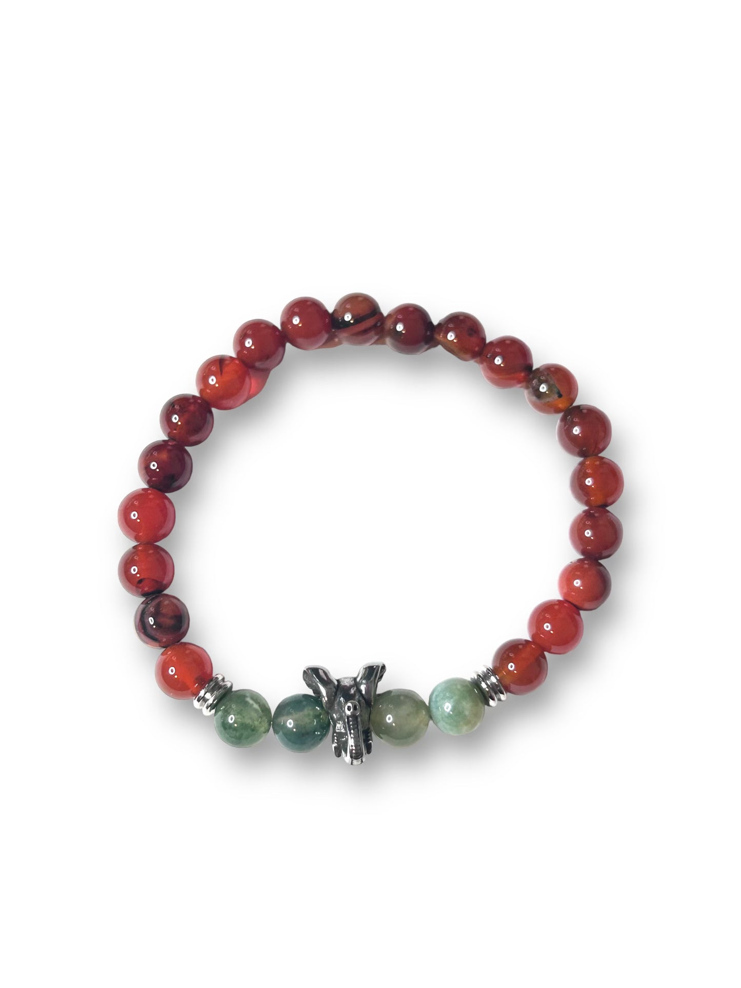 Silver Elephant Head Bracelet with Red and Green Beads - A Powerful Symbol of Strength, Wisdom, and Good Luck