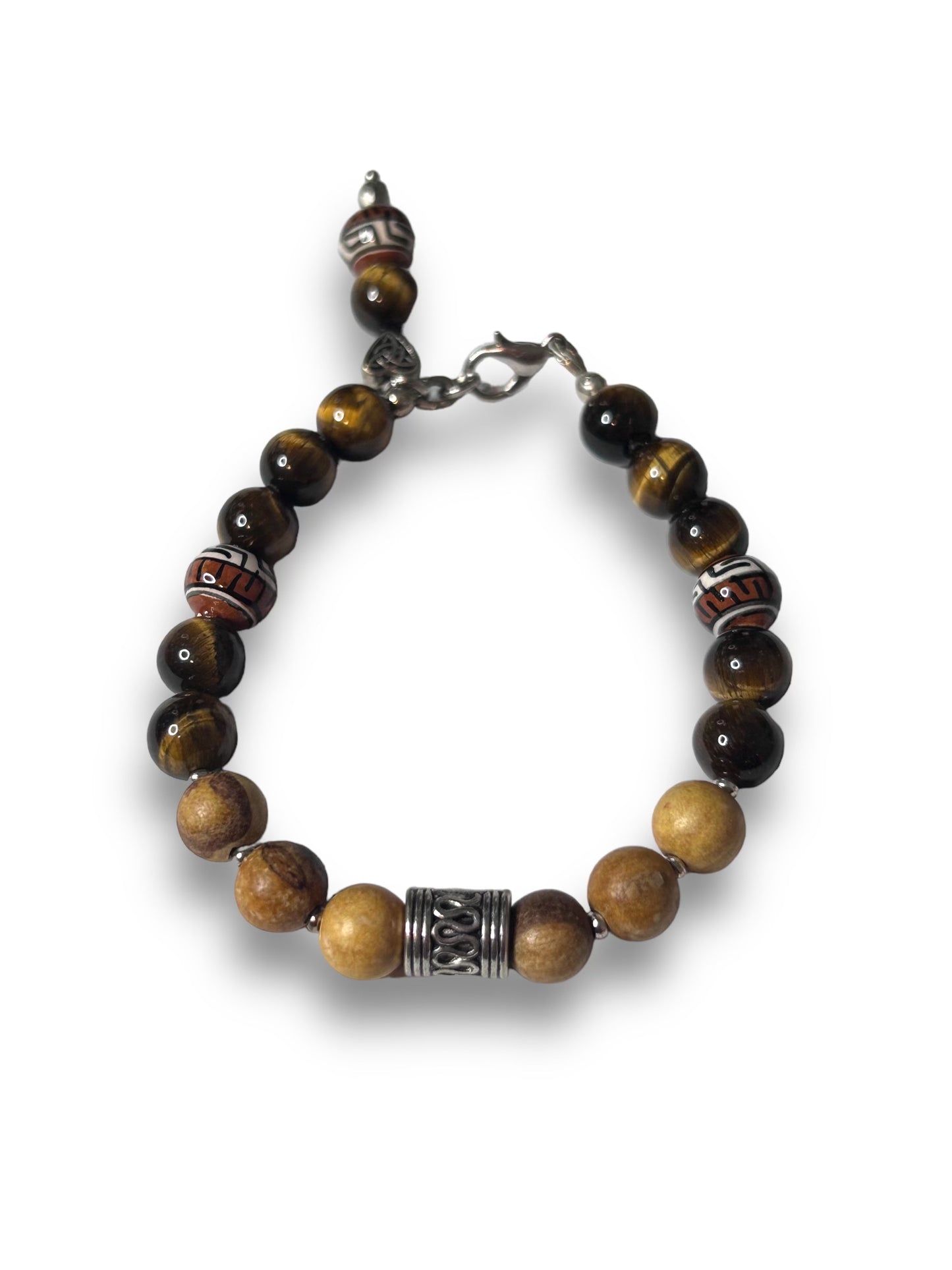 Stylish and Durable Stainless Steel Bracelet with Brown Beads