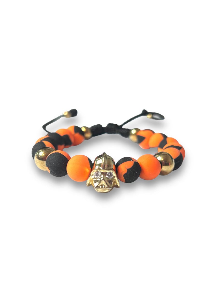 Gold Darth Vader Charm with Eyes Diamond Crystals and Orange and Black Bead