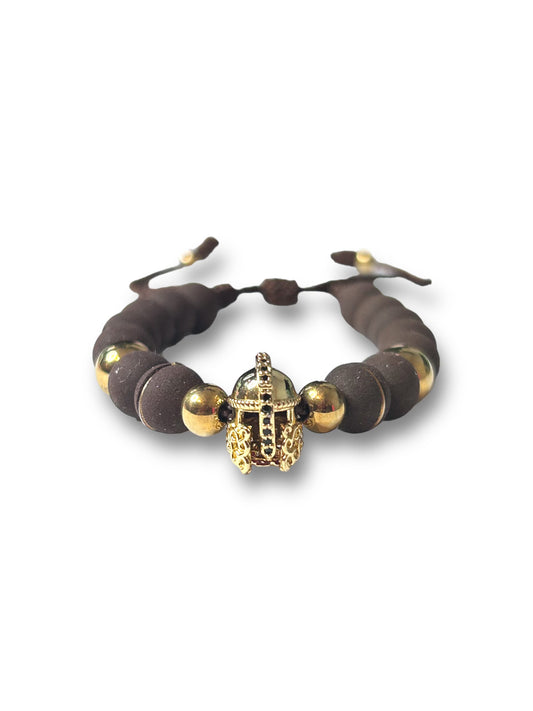 Gold Spartan Charm Bracelet with Black Beads