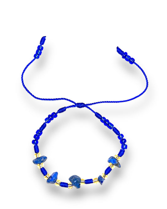 Vibrant Blue String Bracelet with Lapis Lazuli Stones and Beads for Inner Peace