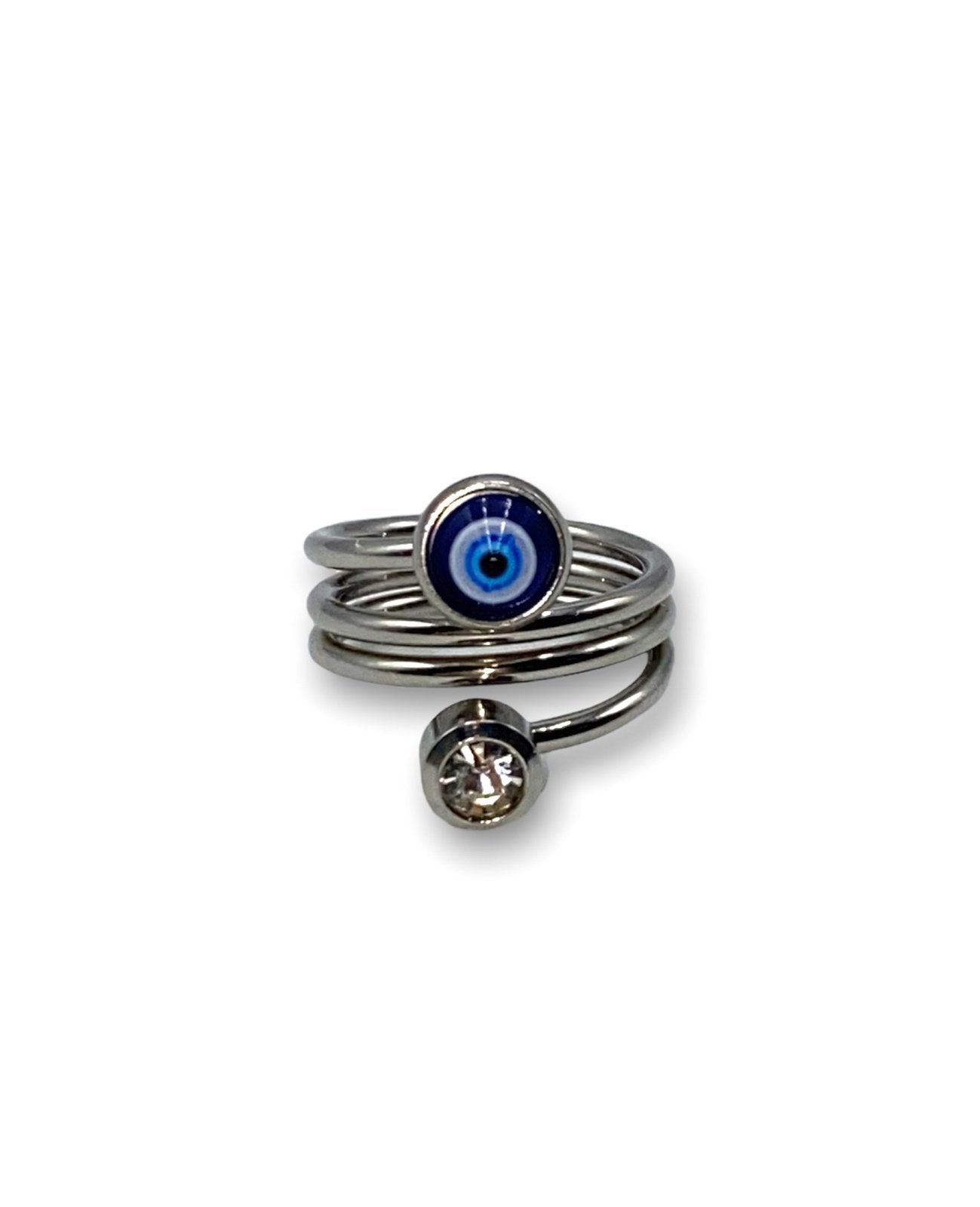 Stylish Stainless Steel Evil Eye Spiral Ring for Protection