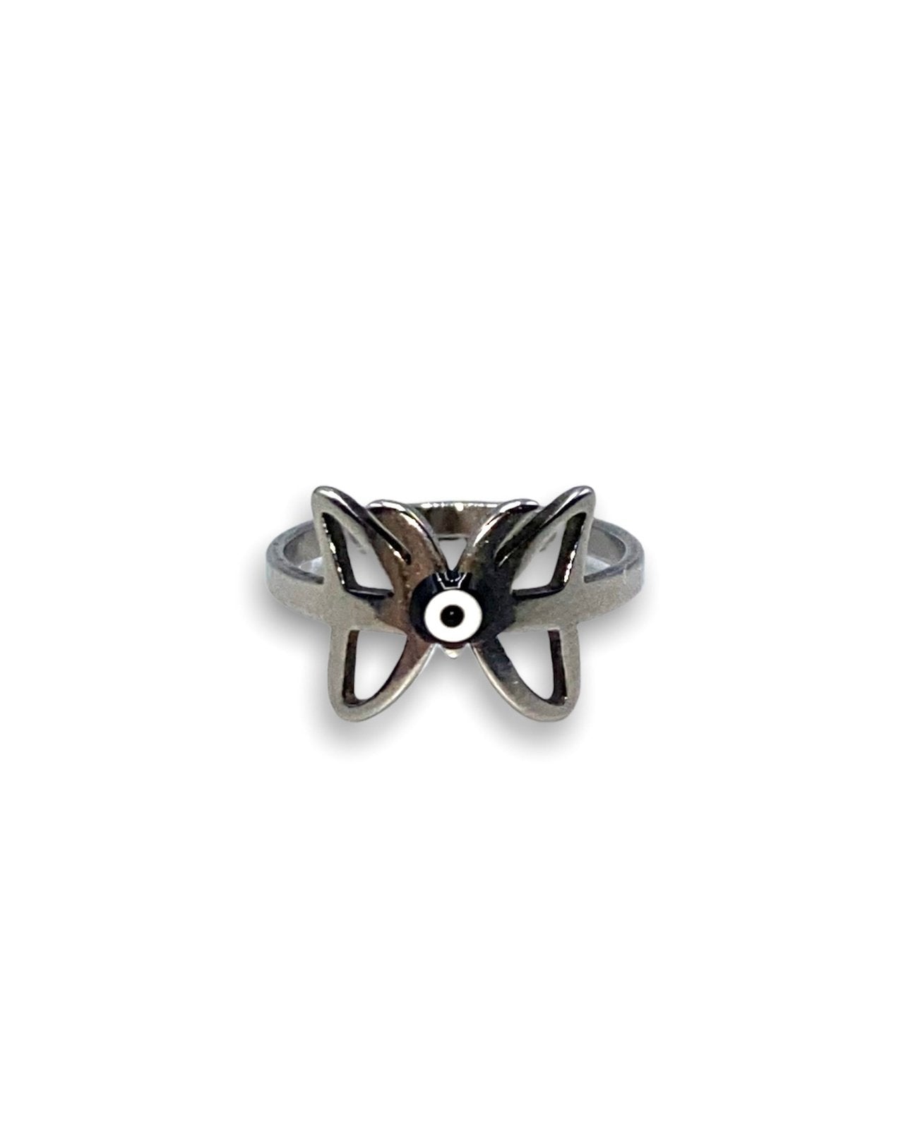 Unique Stainless Steel Butterfly Ring with Evil Eye