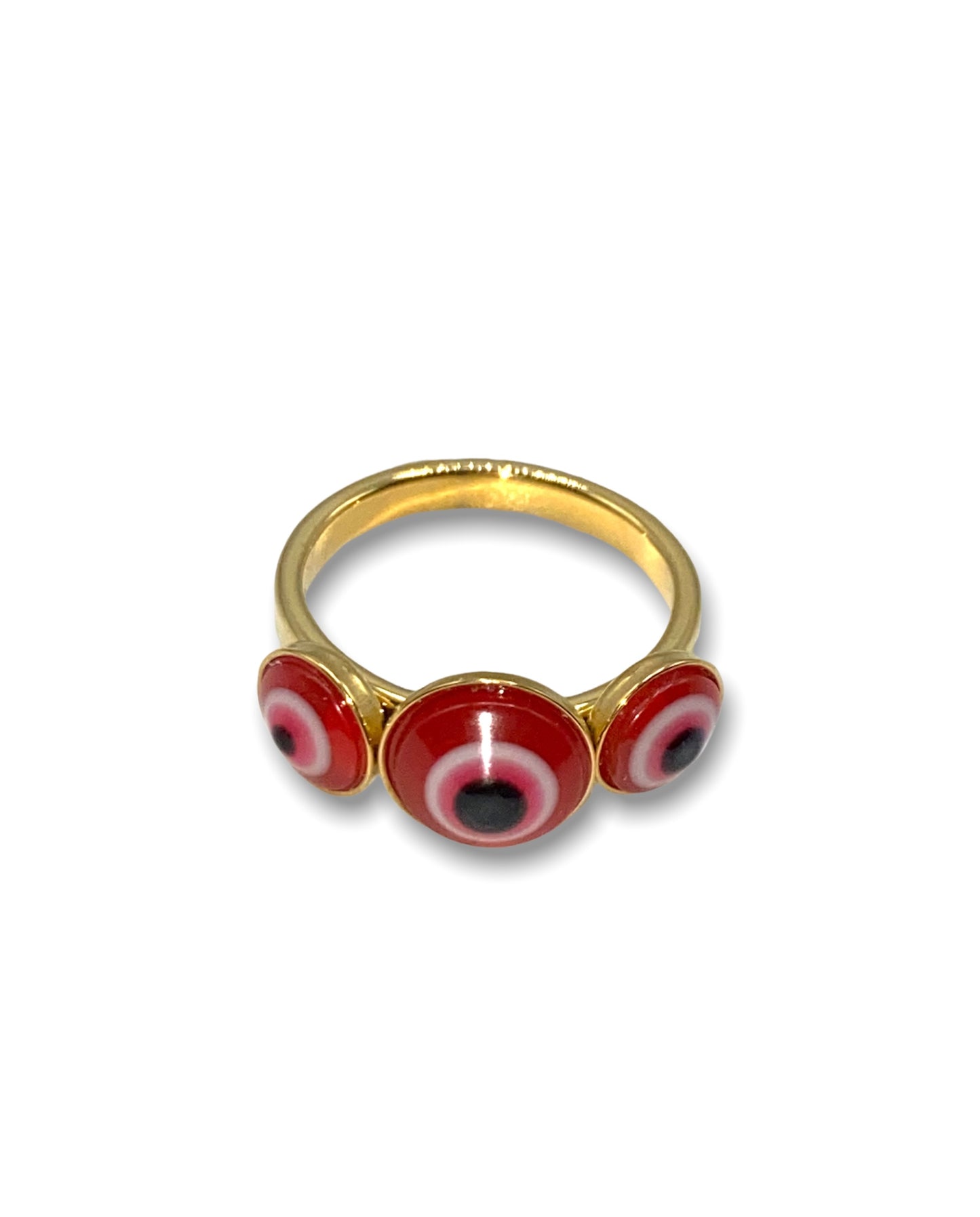 Gold-Filled Ring with 3 Red Evil Eyes | Protection & Style |