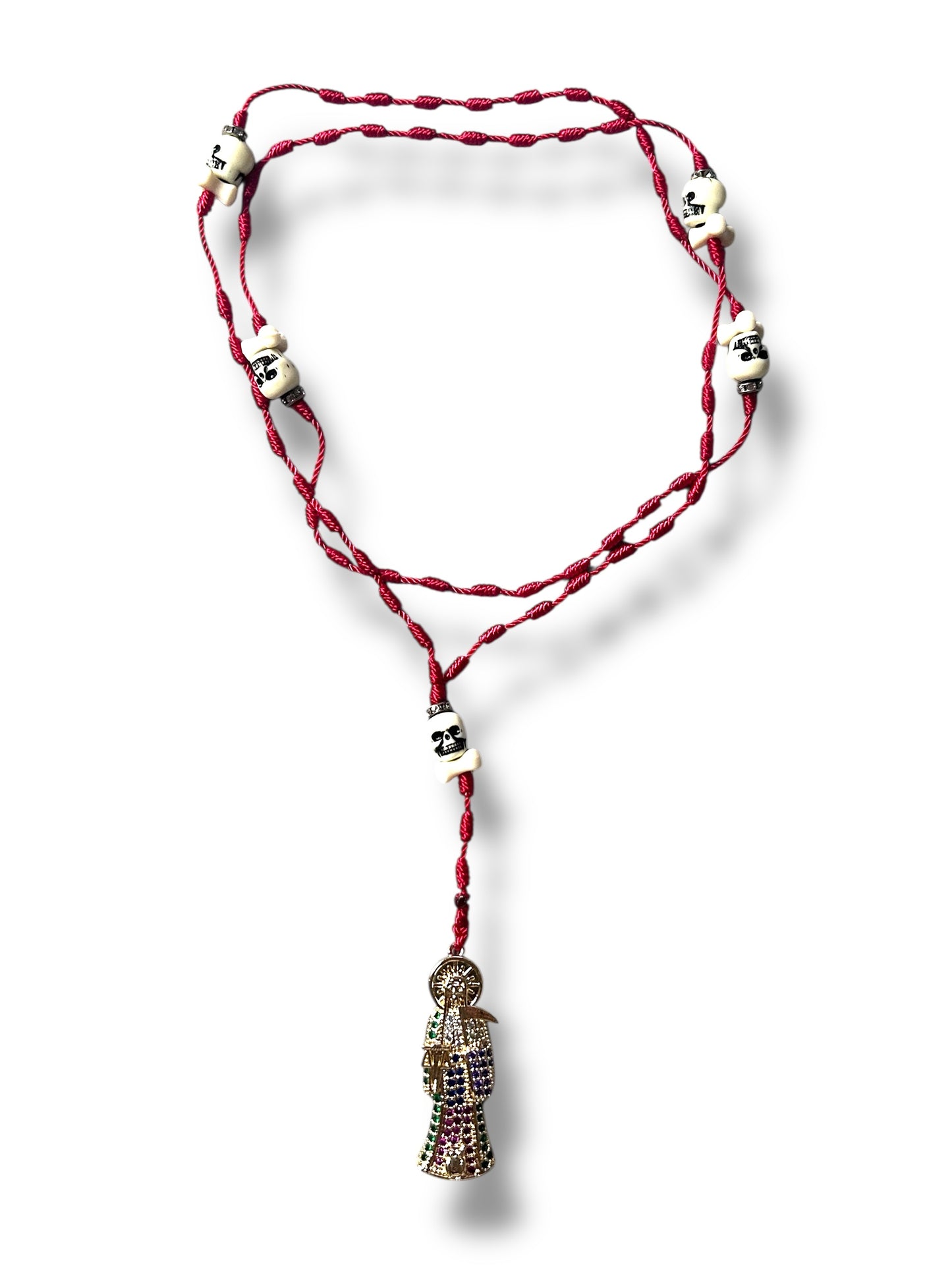 Red Thread Rosary with Golden Santa Muerte