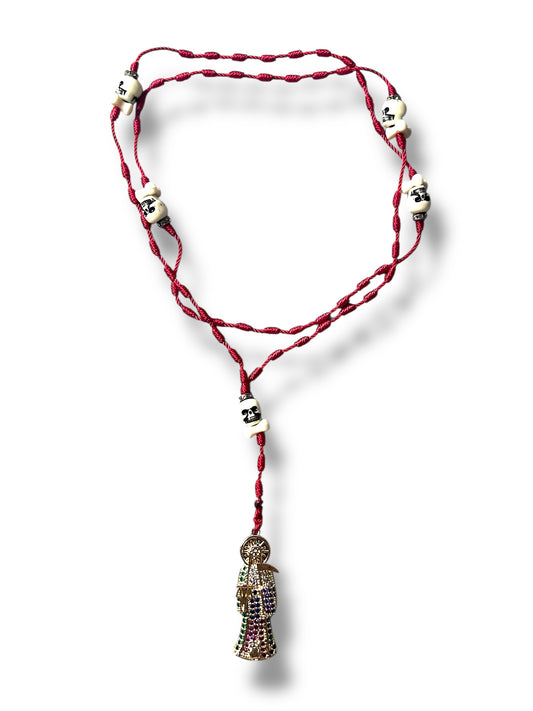 Red Thread Rosary with Golden Santa Muerte