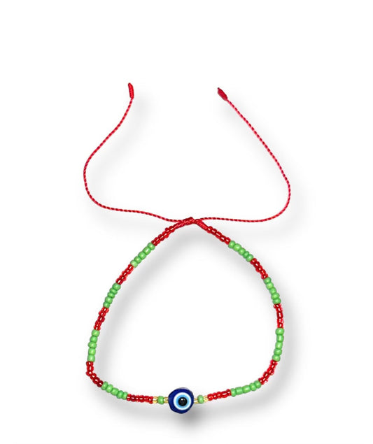 Stylish Thin Green and Red Evil Eye Bracelet