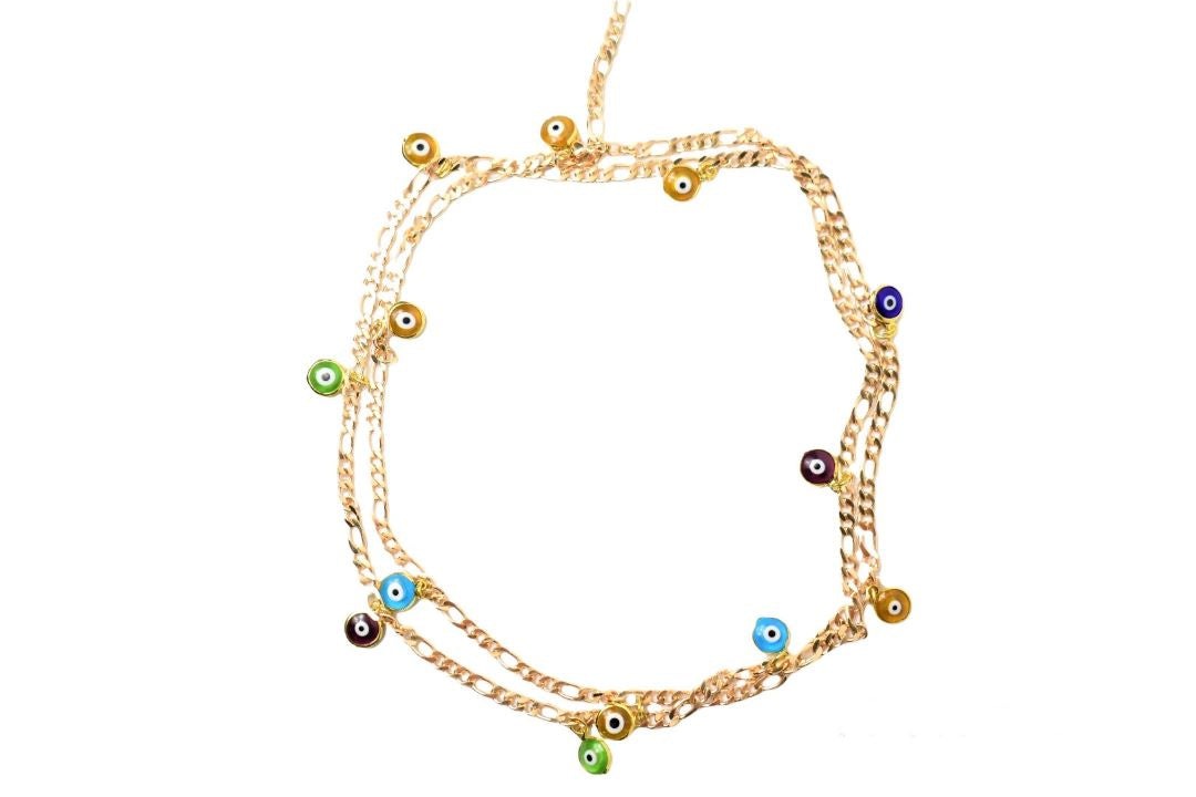 Gold Filled Multicolored Evil Eyes waist chain