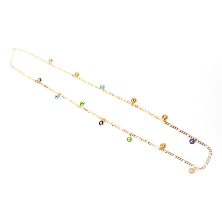Gold Filled Multicolored Evil Eyes waist chain