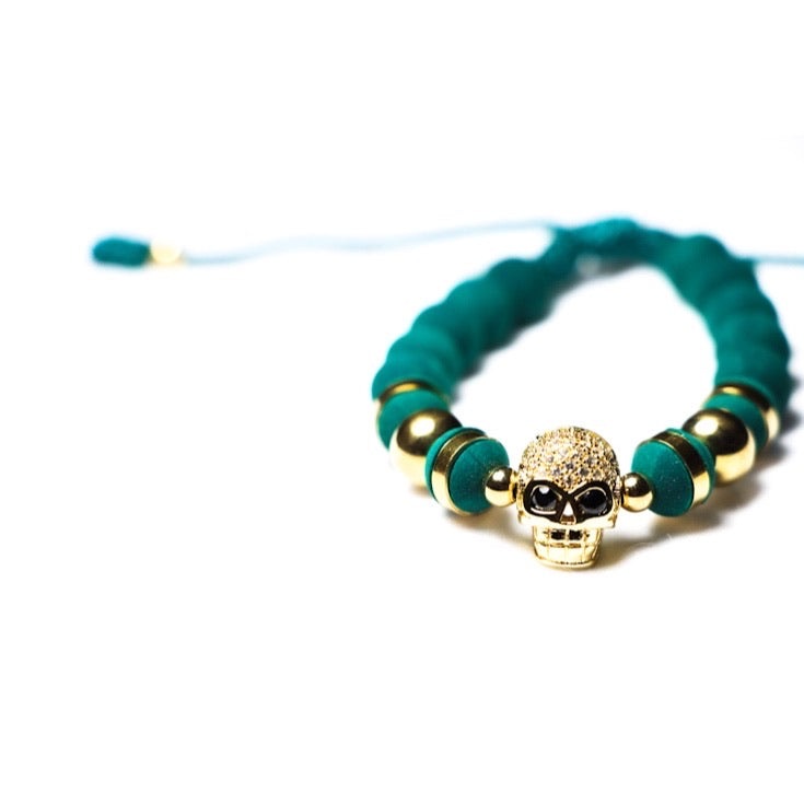 Teal And Gold Skull